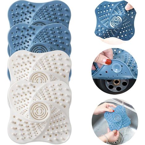 Sollbry Filtre à Cheveux en Silicone, 4 Pièces Filtre Cheveux Douche Attrape Cheveux Douche Grille Evacuation Douche Filtre Evier de Cuisine avec Ventouse pour Baignoire, Bain, Cuisine, BuanderieAec (1/5)