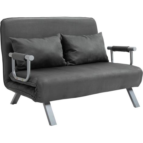 Du salon à la chambre, canapé-lit 2 places gris avec mécanisme clic-clac et assise réglable en 5 positions (1/5)
