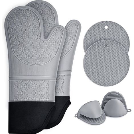 6er-Set hitzebeständige Silikon-Topfhandschuhe (230 °C), mit Isolierunterlagen (1/5)