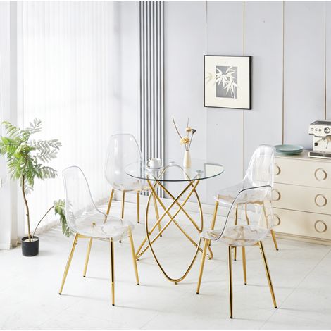MEUBLIV 5-teiliges Esszimmer-Set in Gold mit Glastisch und 4 Stühlen (1/5)
