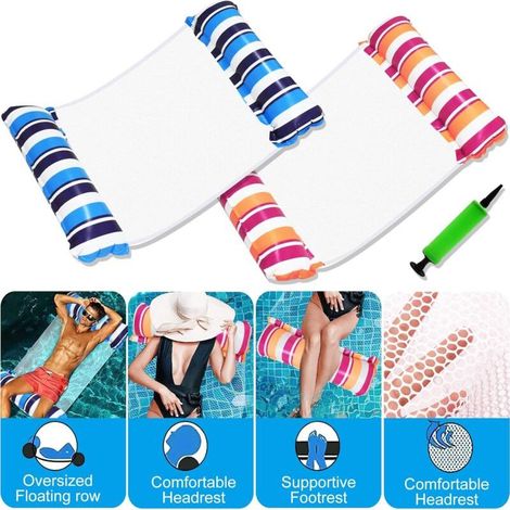 Set mit 2 aufblasbaren 4-in-1-Poolmatratzen – Hängematte, Liegestuhl, Schwimmhilfe – UV-beständig, leicht zu transportieren – Farben: Blau und Orange (1/5)