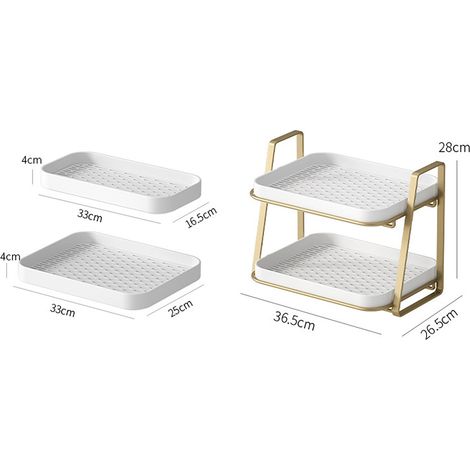 Égouttoir à vaisselle à 2 niveaux, plateau blanc, étagère sèche, rangement de cuisine, organisateur de bureau, étagère en métal avec plateau en plastique (1/5)