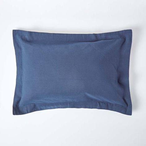 HOMESCAPES Navy Blue Linen Oxford Pillowcase, King