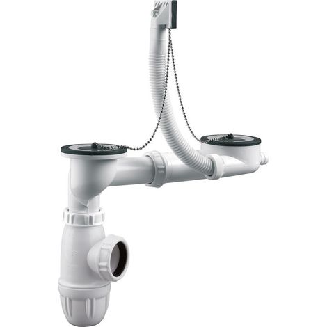 Valentin – Vidage complet évier inox 2 cuves – Sortie filetée 1'1/2 – Grille inox – Diamètre plateau 70 mm