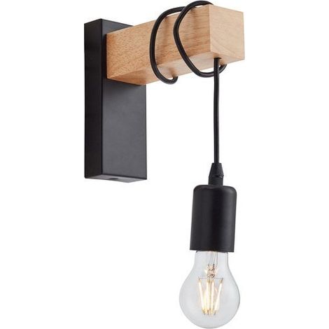 EGLO TOWNSHEND wall lamp in black and FSC-approved wood (1/4)