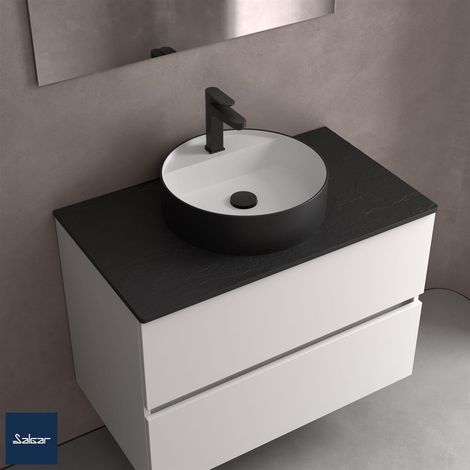Lavabo à poser BICA sans siphon ni bonde clicker SURFACE SOLIDE Noir Ø 390 x 105 mm (1/4)