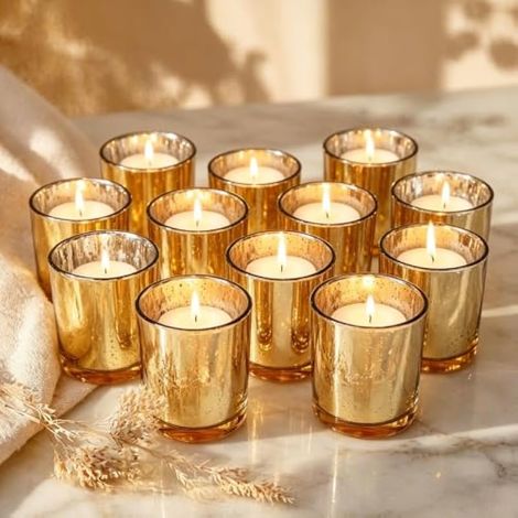 Lot de 12 Photophores en Verre, Photophore Verre Dorés Tachetés, L5.6XH6.7 Cm Photophores Dorés en Verre, Petits Porte-Bougies pour Décoration Mariage Fête Rassemblements Décoration D'intérieur (1/5)