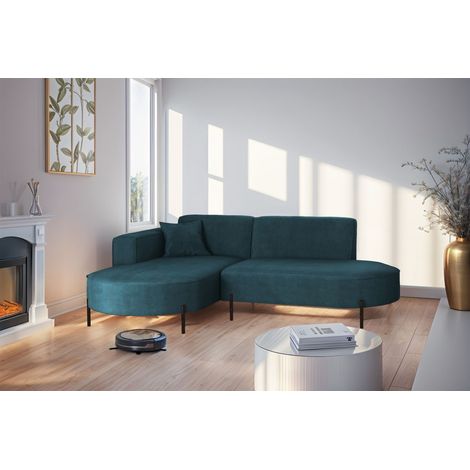 Ecksofa Designersofa VALENCIA XS in Stoff Noel Blau Ottomane Links (1/2)