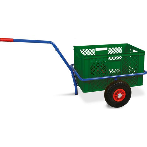 BRB Chariot à main avec panier en plastique 600 x 400 x 320 mm / 63 l - Vert - Charge maximale 200 kg - Pneus anti-crevaison (1/2)