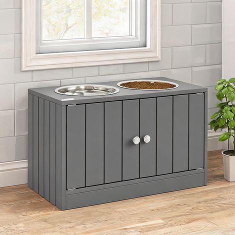 Gamelle pour chien gris en bois d'ingénierie 60 x 30 x 35,5 cm (1/5)