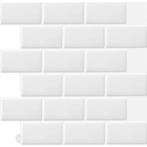 10 Pcs Blanc Sticker Carrelage Adhesif Mural 3d Cuisine Salle de Bain (30.5x 30.5cm) (1/5)