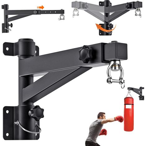 Support Sac de Frappe Adulte, Support Mural Sac de Boxe, Longueur Réglable (43-63cm), Rotation à 180° pour Pliable, Supporte 150kg Punching Ball, pour Salle de Sport à Domicile/Garage/Sous-sol (1/5)