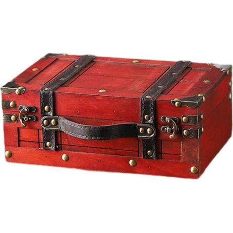 Valise vintage avec poignée, boîte de rangement décorative en bois antique, décoration de table (1/5)