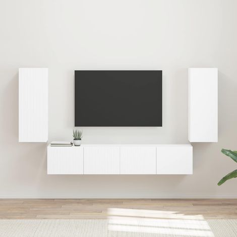 TV-Wandregal-Set Wandmontiert 4 pcs Weiß Holzwerkstoff