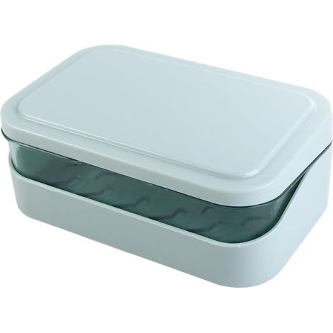 Porte-savon en plastique avec couvercle, porte-savon de douche portable, double compartiment (bleu) (1/5)