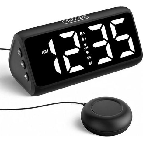Réveil fort pour les dormeurs profonds, réveil fort avec vibration, double alarme, affichage LED, 5 niveaux de Noir et RADIO REVEIL (1/5)
