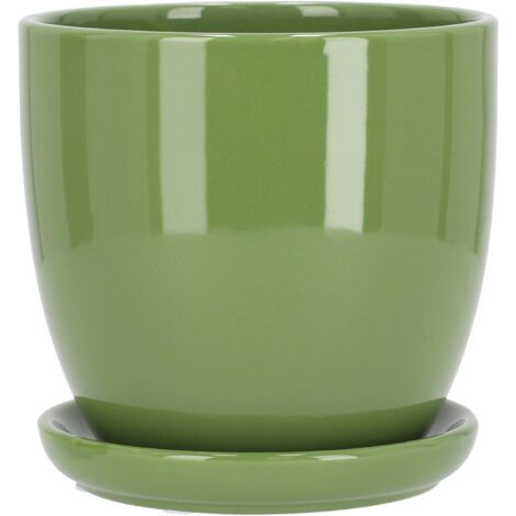 Pot de fleurs en céramique avec bac d'égouttement Vert 17 cm-NANOTEH (1/5)