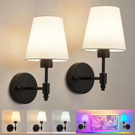 – Lot de 2 appliques murales sans fil à piles, lampes en tissu avec ampoules rechargeables et télécommande – 3 températures de couleur (CCT) et 9 couleurs RGB, intensité réglable, Noir (1/5)