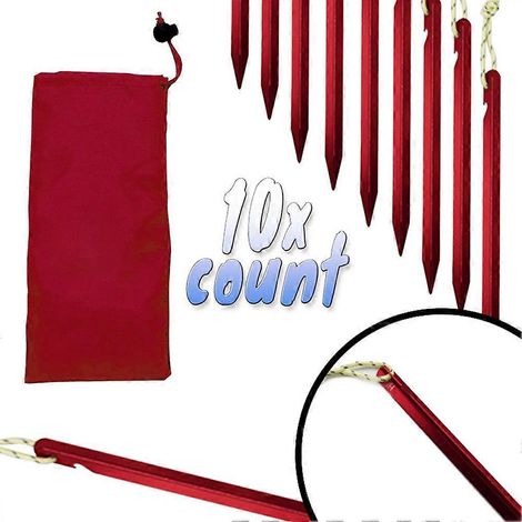 Lot de 10 piquets de tente de 18 cm en alliage d'aluminium avec corde réfléchissante, outil de voyage et de camping en extérieur, accessoires pour la randonnée et le jardinage. (1/5)