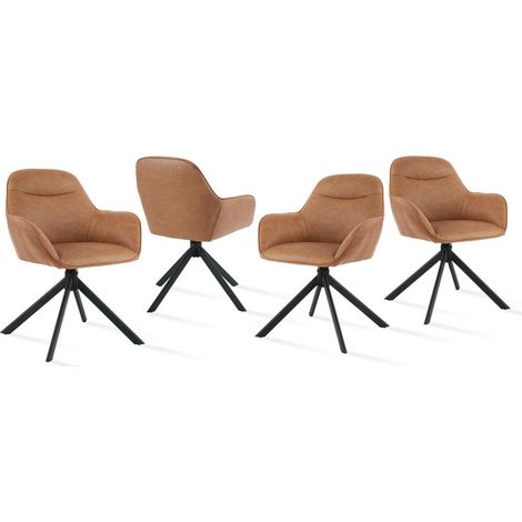 Goeurvant 360° Drehstühle mit weichem Sitz, eleganter, geschwungener Rückenlehne und ergonomischen Armlehnen, stilvoller Komfort für jedes Zimmer - 4er Set - Braun