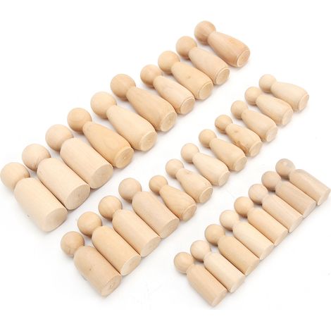 30Pcs Wooden Peg Doll Bodies Natural Unfinished People Shapes DIY Painting Arts Crafts JM01791 (1/5)