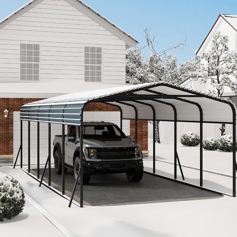 Carport métallique 12×24 pieds en acier galvanisé avec toit renforcé, abri voiture extérieur pour voiture, camping-car et bateau (1/5)