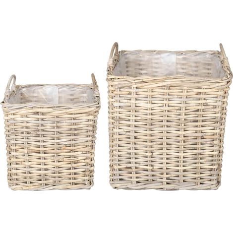 vidaXL Planter Basket with Storage 2 pcs Natural Grey Kubu Rattan (1/4)