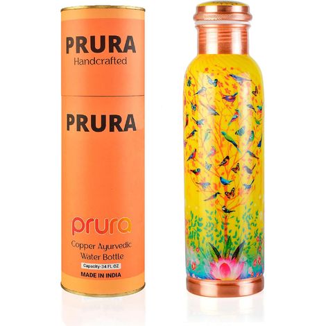 Bouteille d'eau en cuivre pur imprimé 946 ml - Récipient de boisson ayurvédique en cuivre étanche pour le sport, la gym, l'extérieur, le yoga, bienfaits pour la santé (1/5)
