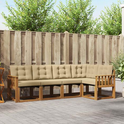 Set di divani da esterno modulare in legno massello di acacia e textilene naturale e beige 5 pz, 44.97kg - PANGIVO (1/5)