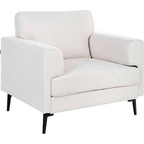 Armchair Light Beige Fabric Upholstery Iron Legs Minimalistic Mid Cenutry Modern Style LOUSTO (1/5)