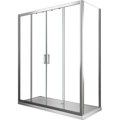 6mm Duschkabine H 190 Feststehende Wand und 4-türige Tür mit zentraler Öffnung Maß 87,5-90 Feststehende Wand + Tür 138-143