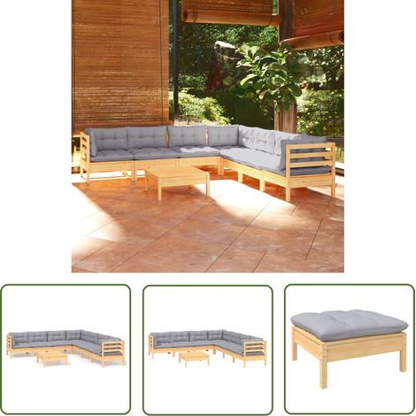The Living Store 8-tlg. Garten-Lounge-Set mit Grauen Kissen Kiefer Massivholz - Garten Lounge Set - Kiefernholzmöbel - Outdoor Möbel - Gartentisch - Gartenstuhl (1/5)