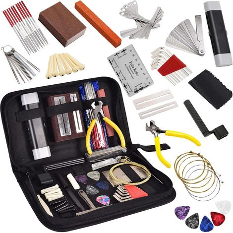 Trousse d'outils de maintenance pour guitare 72 pièces avec sac de transport, organisateur de cordes et jauge de réglage (1/5)