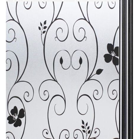 Anti-Peek-Fensterfolien-Kleber für Privatsphäre, Fensterfolie, elektrostatische Fensterfolie, undurchsichtige Verglasung, dekorative Fensterfolie, Anti-UV, 44,3 x 200 cm, schwarze Blume (1/5)