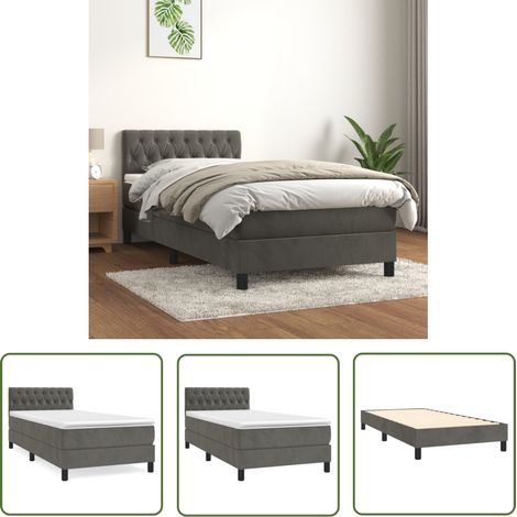 The Living Store Boxspringbett mit Matratze Dunkelgrau 100x200 cm Samt - Samtbett - Boxspringbett - Doppelbett - Bettauflage - Matratze (1/5)