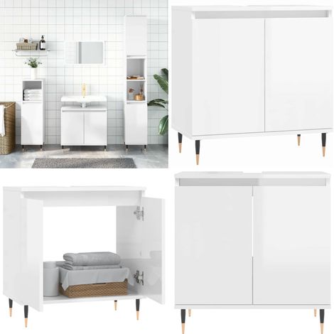 Badschrank Hochglanz-Weiß 58x33x60 cm Holzwerkstoff - Badeschrank - Badezimmermöbel - Holzwerkstoff - Weißer Schrank - Garderobe - Home & Living (1/5)