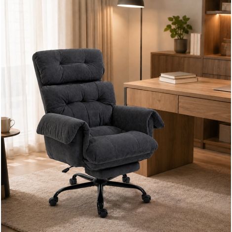 Sedia da ufficio reclinabile con poggiapiedi, girevole 360°, ruote, 80x77x108-116 cm, grigio scuro (1/5)