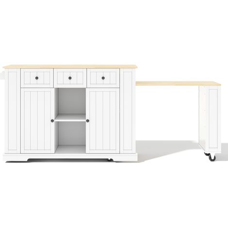 Mobile Kücheninsel mit ausklappbarem Tisch 138(213) x 55 x 93 cm MDF weiß/natur (1/5)