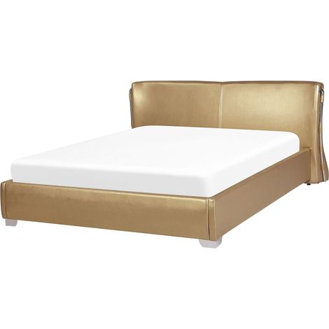 Letto Vera Pelle Color Oro Testiera Curva Rete a Doghe 140 x 200 cm Paris