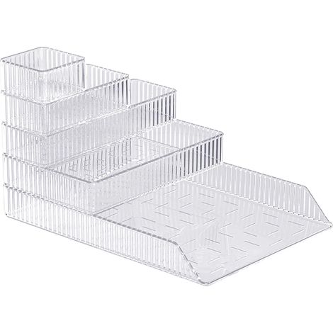 Boîte de rangement transparente 6 tiroirs - Organisation de bureau grande capacité pour fournitures et bijoux - Maison et école (1/5)