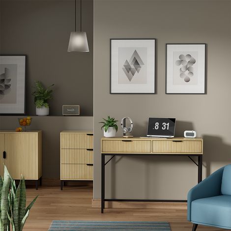 Scrivania Lennox, Rovere, 100 x 30 cm con 2 cassetti, Vicco