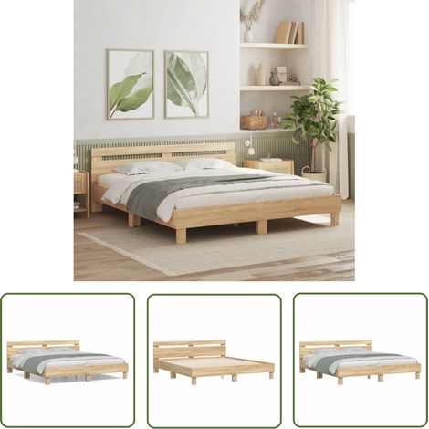 The Living Store Bettgestell mit Kopfteil Sonoma-Eiche 180x200 cm Holzwerkstoff - Holzbettwäsche - Doppelbett - Bettkopfteil - Massivholzbette - Eiche Möbel (1/5)