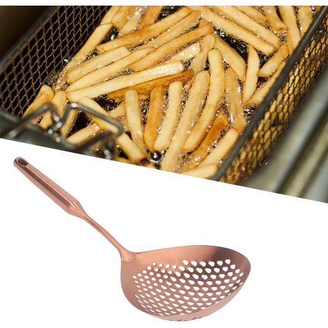 Écumoire en acier inoxydable 304 de qualité alimentaire, manche long, grande cuillère à écumoire pour la cuisine, couleur or rose (1/5)