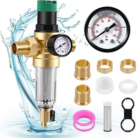 Réducteur de pression d'eau 3/4", avec Manomètre et Filtre à Tamis, pour D'irrigation de Jardin, au Chauffage au Gaz, au Robinet (1/5)