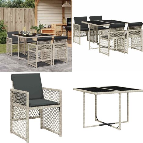 5-tlg. Garten-Essgruppe mit Kissen Hellgrau Poly Rattan - Gartenmöbel - Essgruppe - Outdoor Möbel - Terrassenmöbel - Rattan Gartenmöbel - Home & Living (1/5)