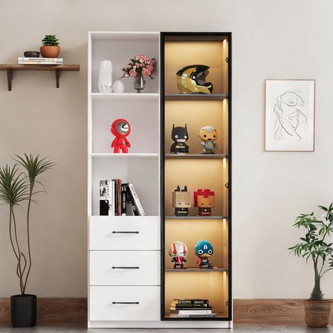 Vitrine LED 80 x 40 x 160 cm Blanc 3 tiroirs et 3 étagères (1/5)