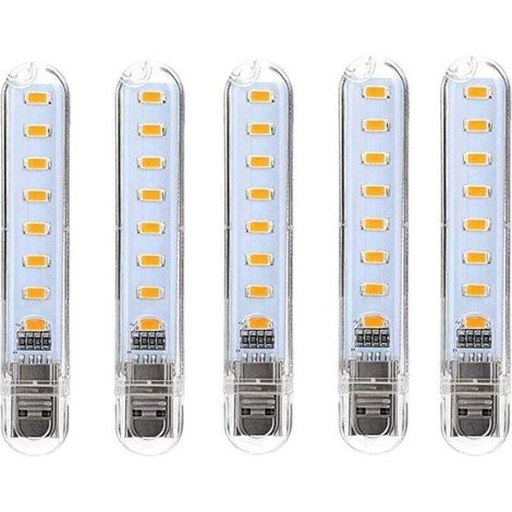 Lampe LED USB Portable Mini 5 Pièces Éclairage Clavier PC Ordinateur Batterie Externe Blanc Froid Classe G (1/4)