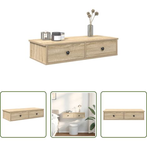Schubladenregal - Wandregal mit Schubladen Sonoma-Eiche 80x34x17 cm Holzwerkstoff (1/5)