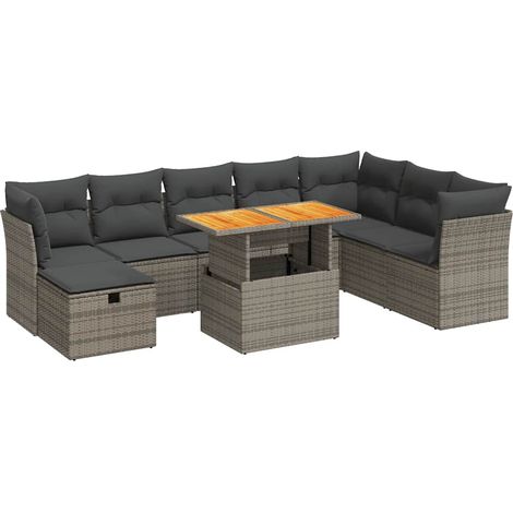 9-tlg. Garten-Sofagarnitur mit Kissen Grau Poly Rattan Akazie vidaXL (1/5)