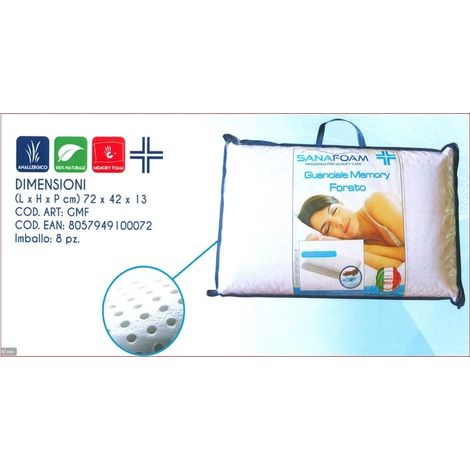 guanciale forato in memory foam bianco 72x42 cm